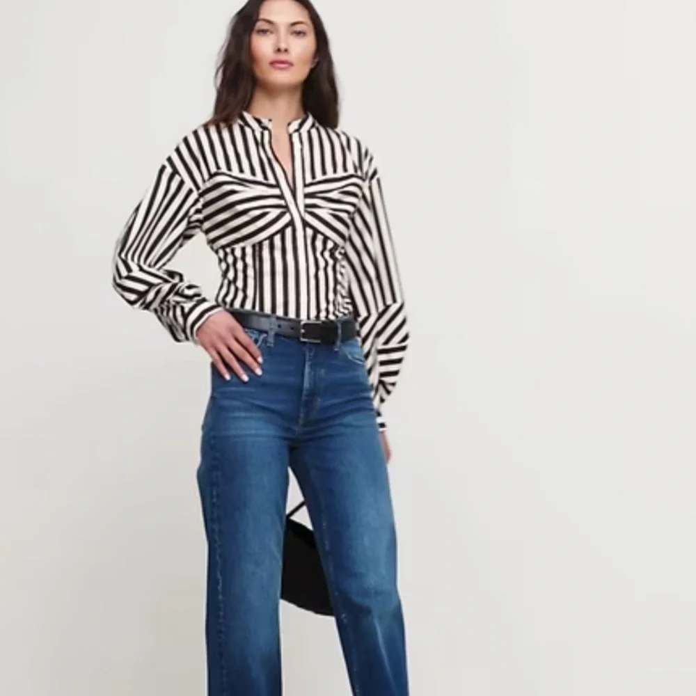 Banana Republic Black and White Striped Cotton Blouse